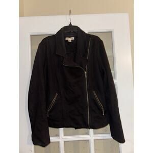 Coldwater creek navy full zip jacket heavyweight gold accent long sleeve size 6